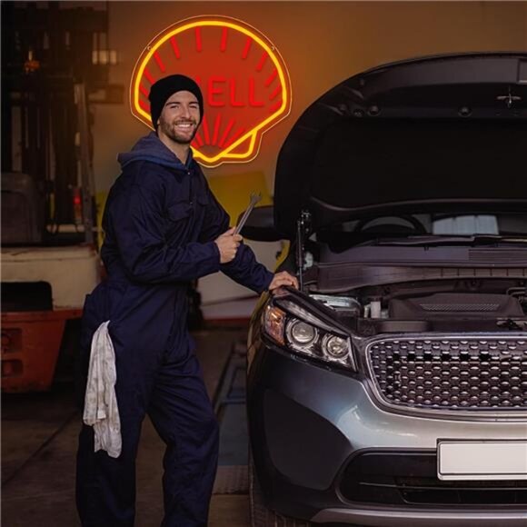 Shell Oil Logo LED Neon Sign Garage Shop Decor Man Cave Bar Mechanic Gear Head - Picture 6 of 7